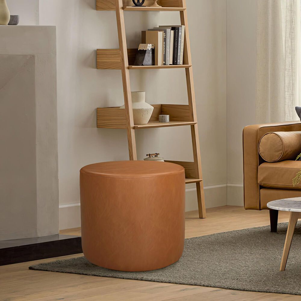 Lifestyle Solutions Garrett Round Ottoman in Caramel, , large