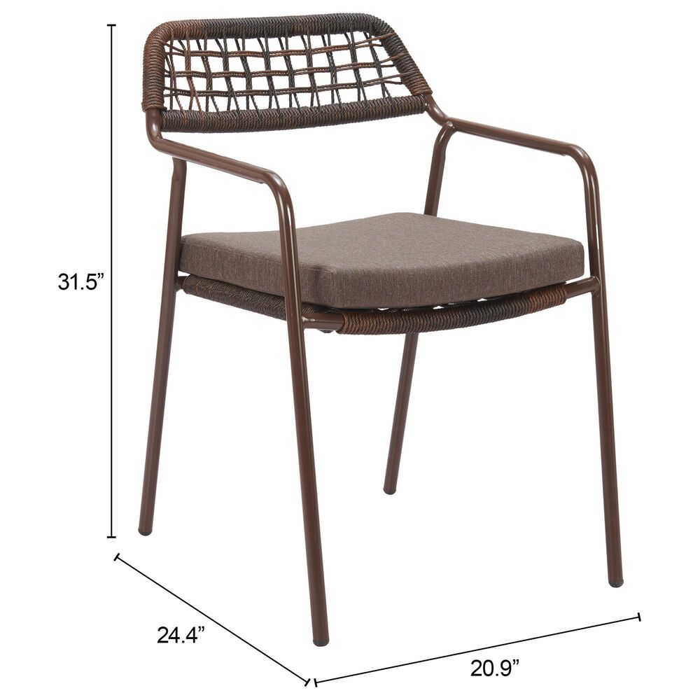 Zuo Modern Rio Outdoor Dining Chair in Brown (Set of 2), , large