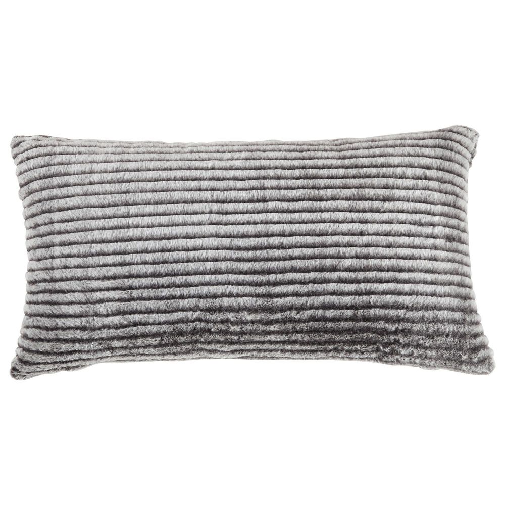 Metea 14" x 26" Lumbar Pillow in Gray Faux Fur, , large