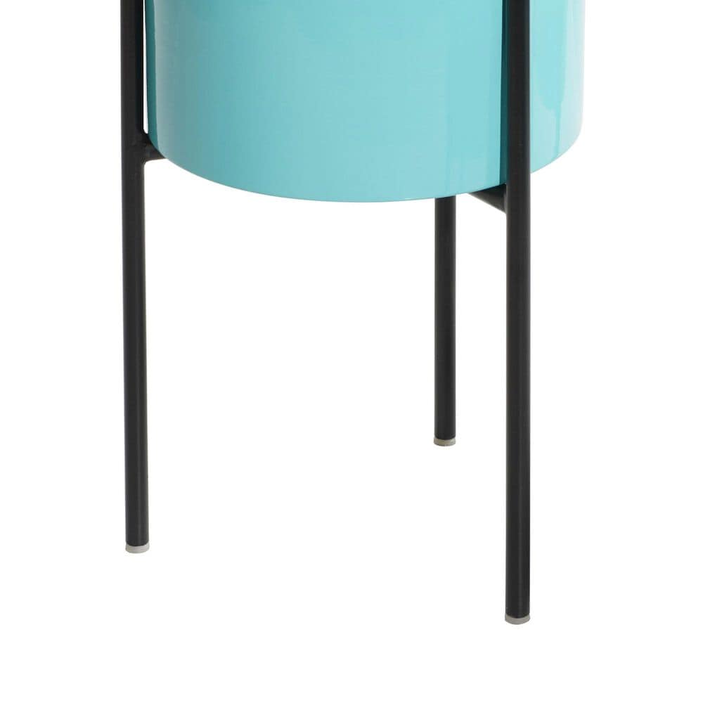 Maple and Jade Metal Planter with Removable Stand in Polished Teal and Black &#40;Set of 2&#41;, , large