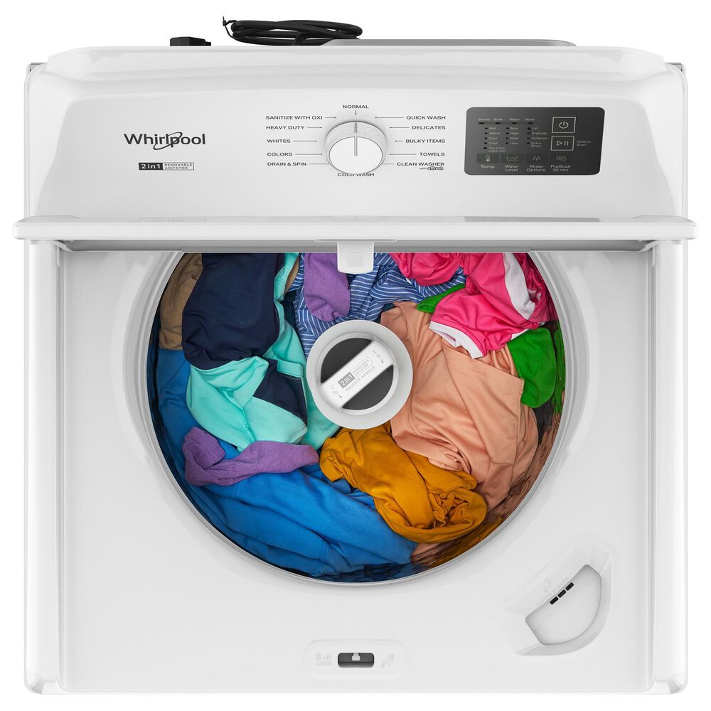 WHIRLPOOL 4.3 Cu. Ft. Top Load Agitator Washer and 7.0 Cu. Ft. Gas Front Load Dryer Laundry Pair in White, , large