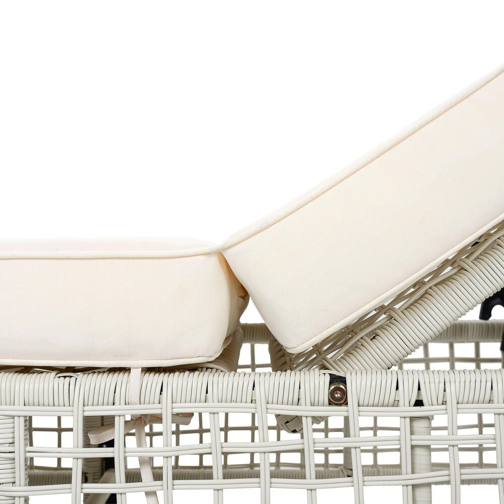 HOMLUX Patio Chaise Lounge with Creamy White Rattan in Beige, , large