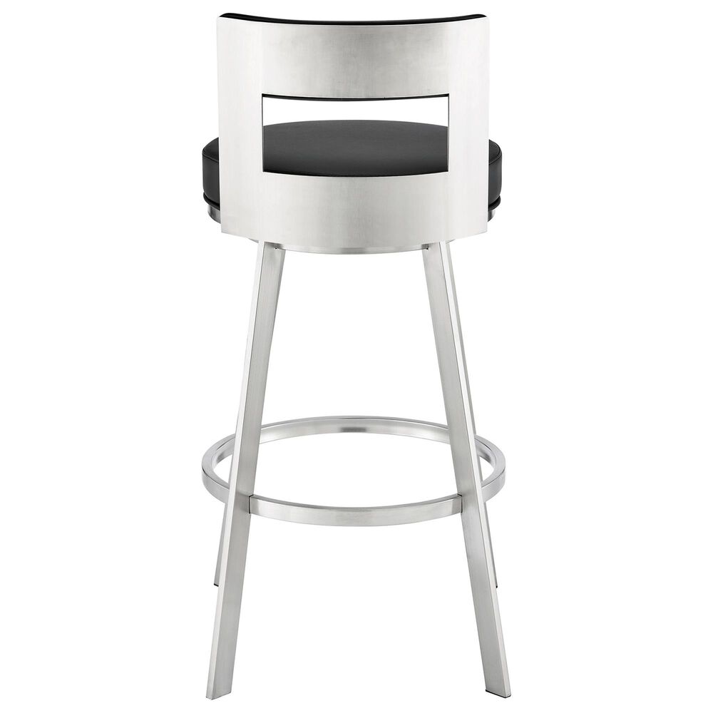 Blue River Flynn 30&quot; Swivel Bar Stool with Black Cushion in Brushed Stainless Steel, , large