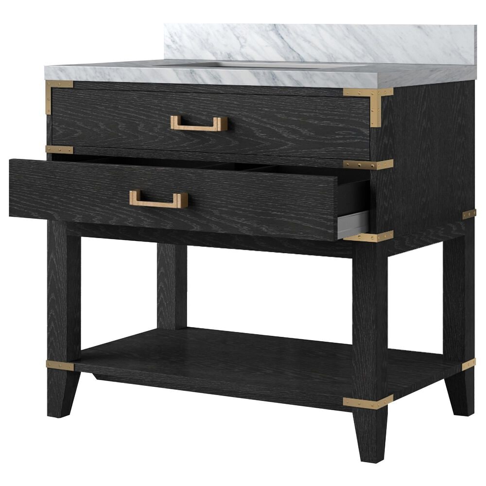 Lexora Home Norwalk 36&quot; Single Bathroom Vanity in Black Oak with White Carrara Marble Top  and Rectangle Sink, , large