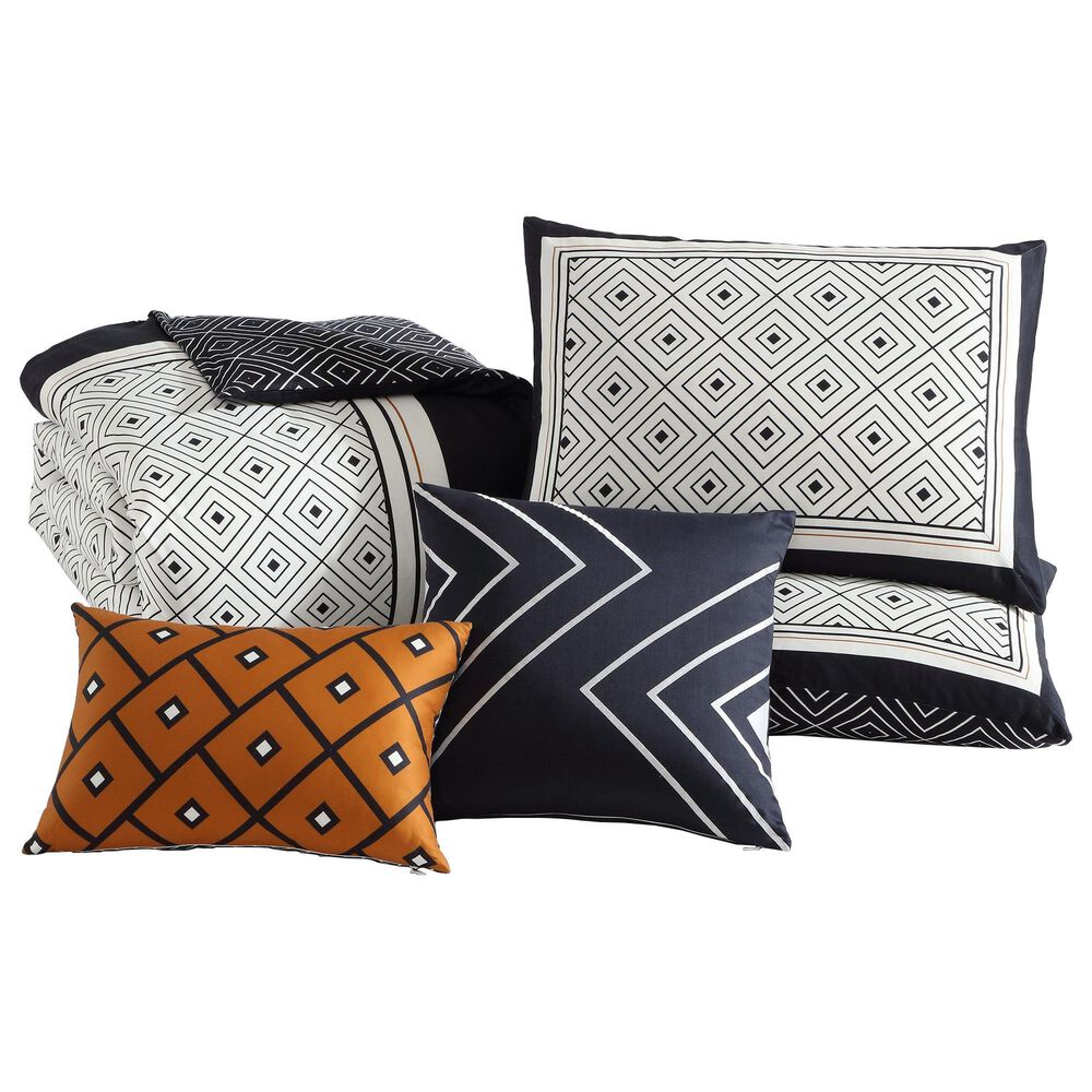 BEBEJAN Geometric 5-Piece King Comforter Set in Midnight Black and White, , large