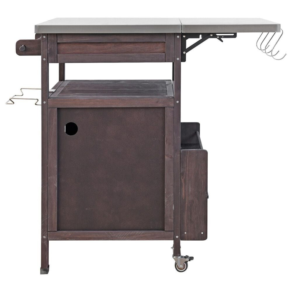 HOMLUX 40.5" Outdoor Kitchen Island with One Drawer in Brown and Stainless Steel, , large