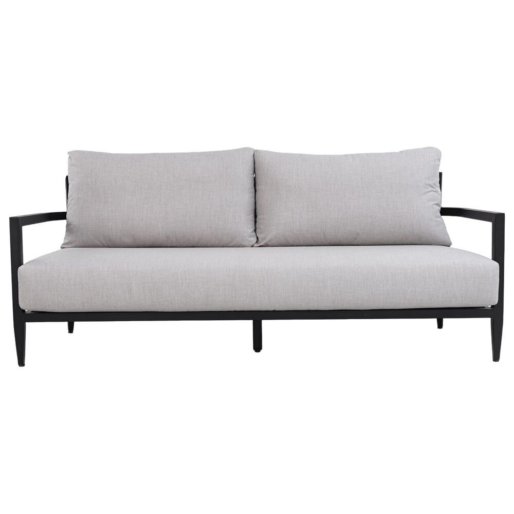 Hearth and Haven Modern Outdoor Bench Sofa with Cast Silver Cushion in Ember Black, , large