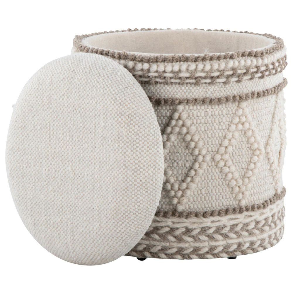 LumiSource Tahoe 18" Pom Pom Storage Ottoman in Beige, , large