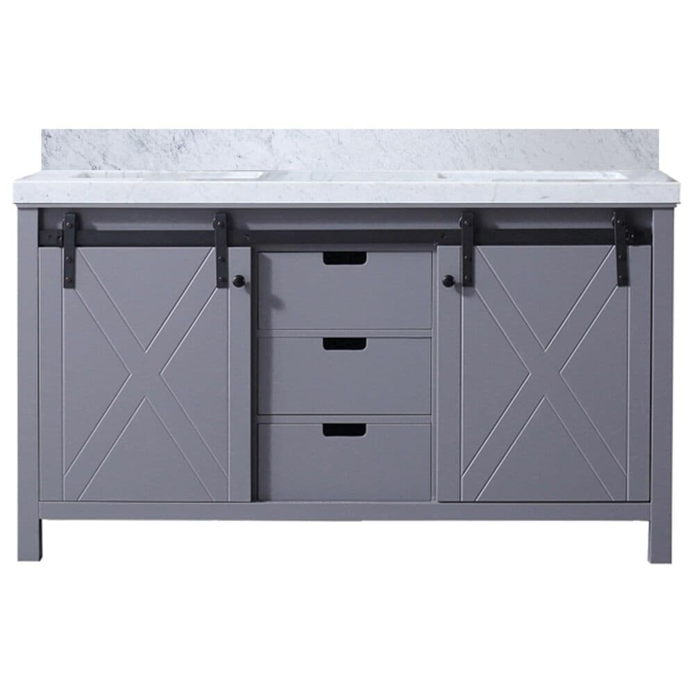Lexora Home Marsyas 60" Double Bathroom Vanity in Dark Grey with White Carrara Marble Top and Rectangular Sinks, , large