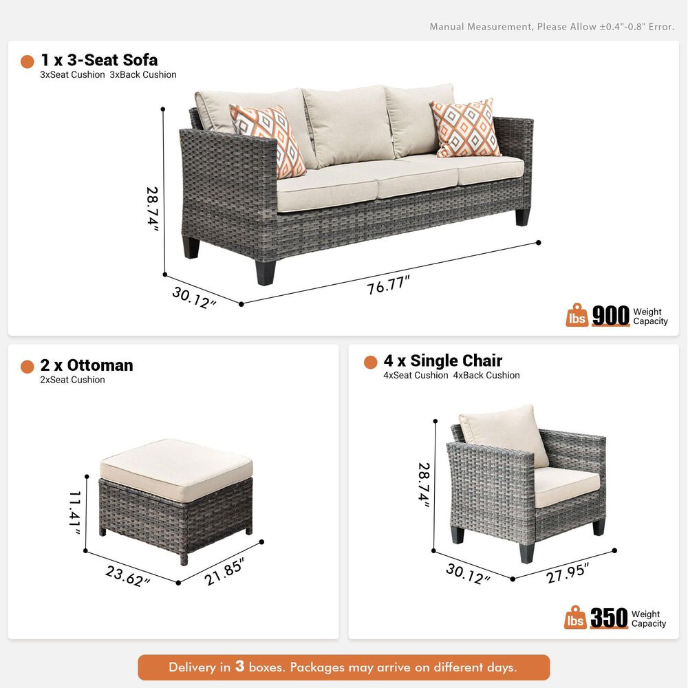HOMLUX 7-Piece Rattan Sectional Set in Beige, , large