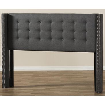 Baxton Studio Ginaro Button-Tufted Winged Queen Headboard in Dark Grey, , large