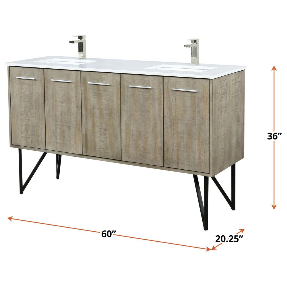 Lexora Home Lancy 60&quot; Double Bathroom Vanity in Rustic Acacia with 2 cm White Quartz Top and Rectangular Sinks, , large