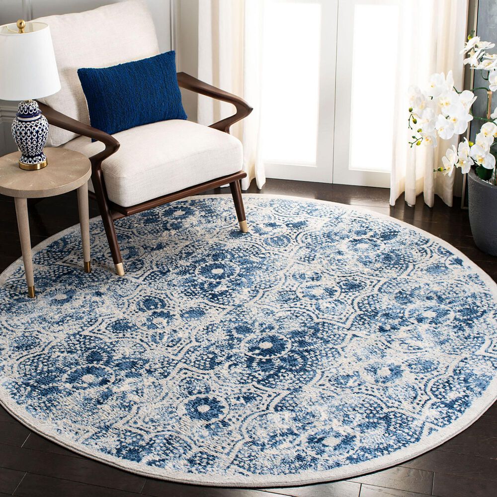 Safavieh Martha Stewart Floral 8&#39; Round Cream and Blue Area Rug, , large