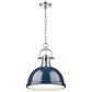 Golden Lighting Duncan 1-Light Pendant with Chain and Matte Navy Shade in Chrome, , large