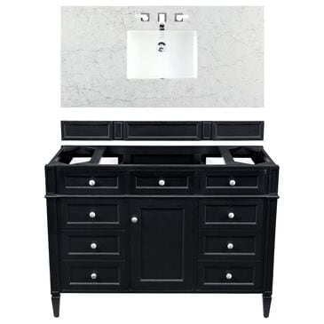 James Martin Vanities Brittany 48" Single Bathroom Vanity in Black Onyx with 3 cm Eternal Jasmine Pearl Quartz Top and Rectangle Sink, , large