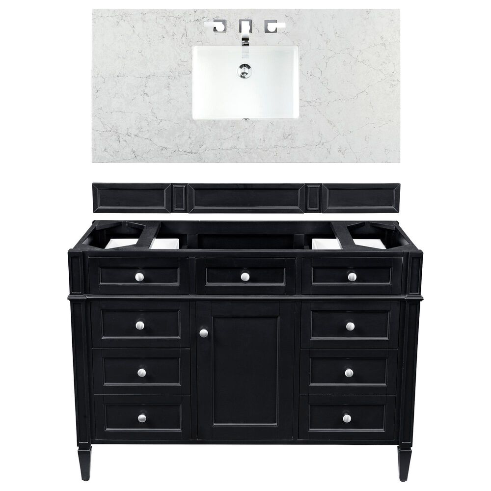 James Martin Vanities Brittany 48" Single Bathroom Vanity in Black Onyx with 3 cm Eternal Jasmine Pearl Quartz Top and Rectangle Sink, , large