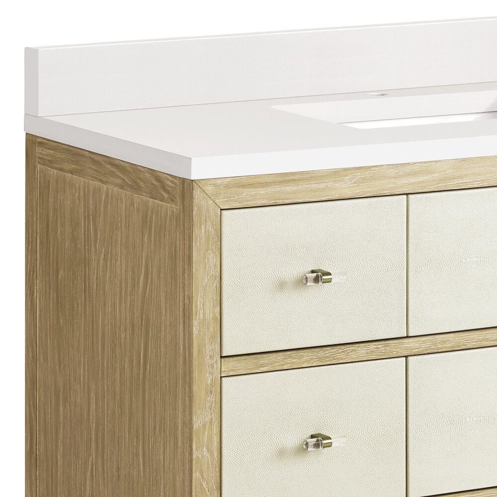 James Martin Vanities Celeste 48&quot; Single Vanity in Sun-washed Oak with Embossed Shagreen and with Single Hole 3 cm White Zeus Quartz Top &amp; Backsplash, , large
