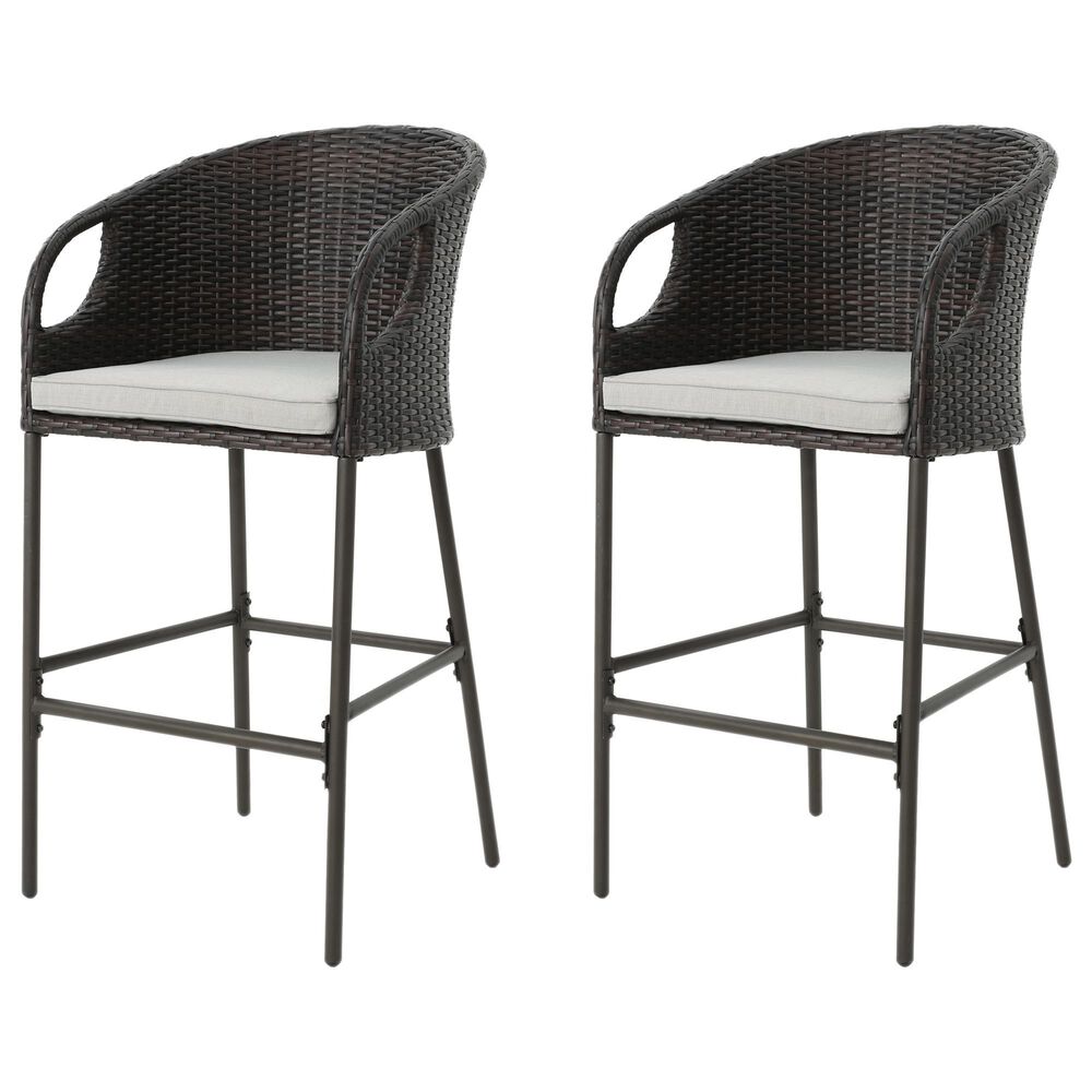 Hearth and Haven Outdoor Bar Stool with Waterproof Cushion in Multi-Brown &#40;Set of 2&#41;, , large