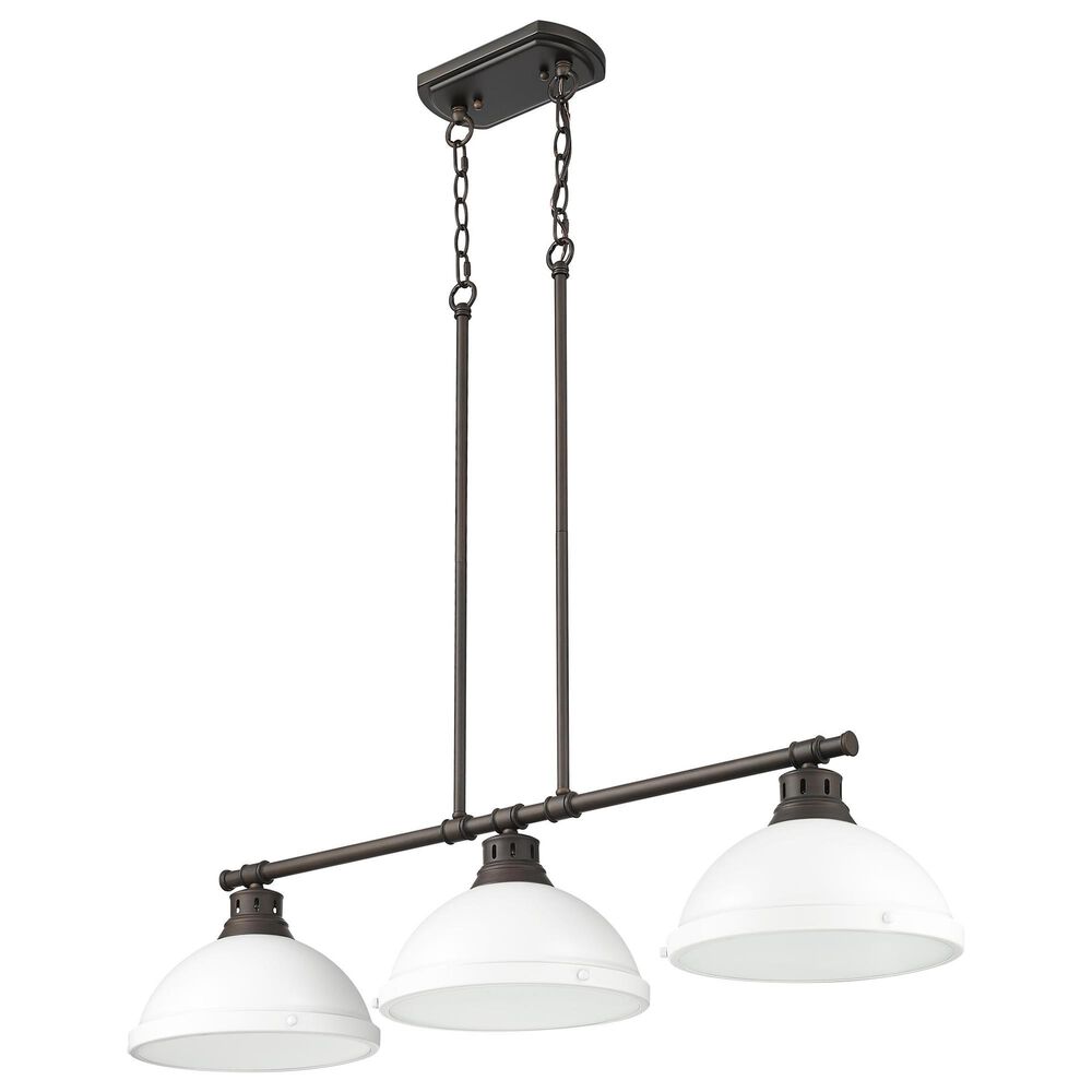 Golden Lighting Duncan 3-Light Pendant with Matte White Shade in Rubbed Bronze, , large