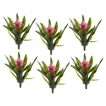 Nearly Natural Inc 10" Bromeliad Artificial Flower in Purple and Green (Set of 6), , large