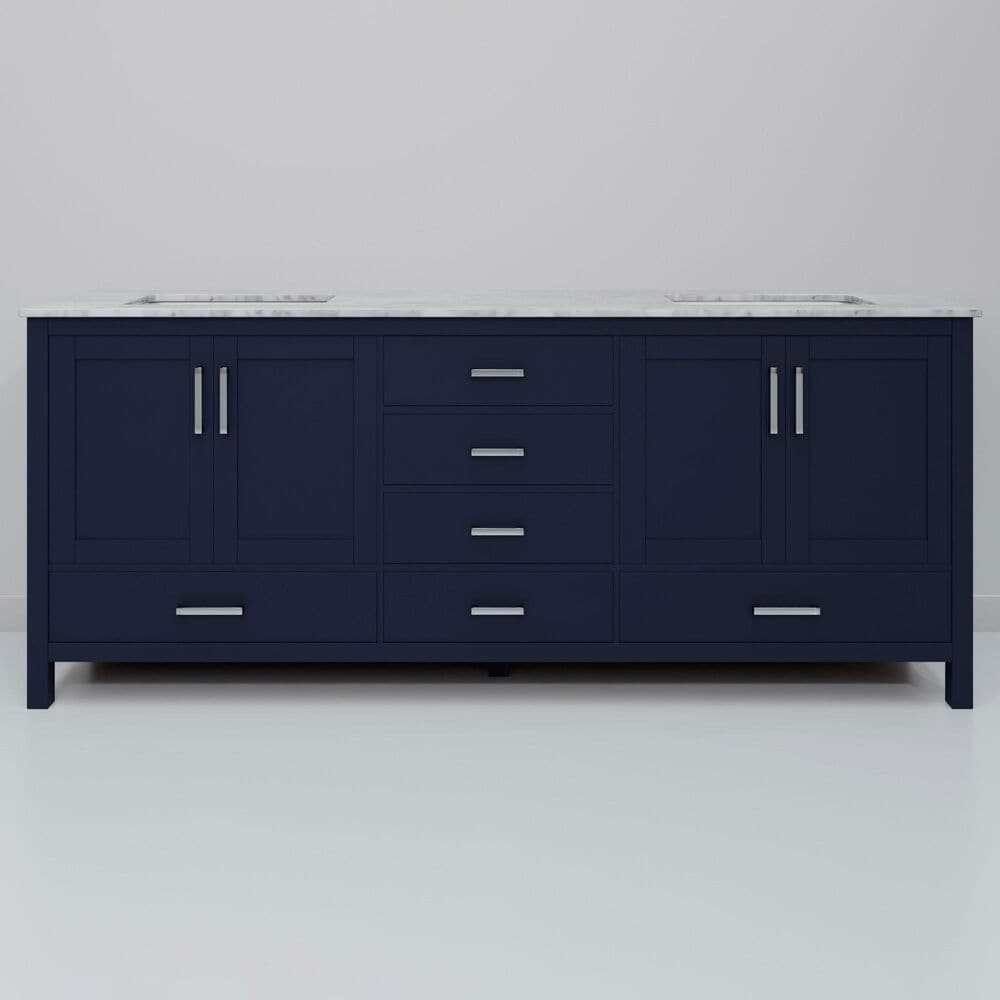 Lexora Home Jacques 72&quot; Double Bathroom Vanity in Navy Blue with 2 cm White Carrara Marble Top and Rectangular Sinks, , large