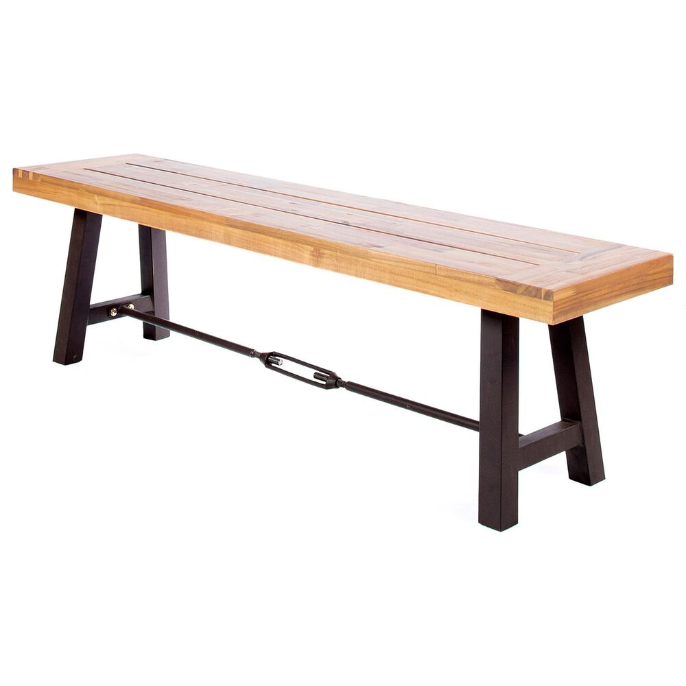 Hearth and Haven Outdoor Dining Backless Bench in Teak and Black, , large