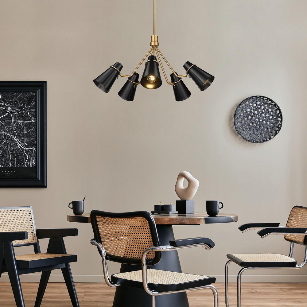 Golden Lighting Reeva 5-Light Chandelier with Black Shade in Modern Brass, , large