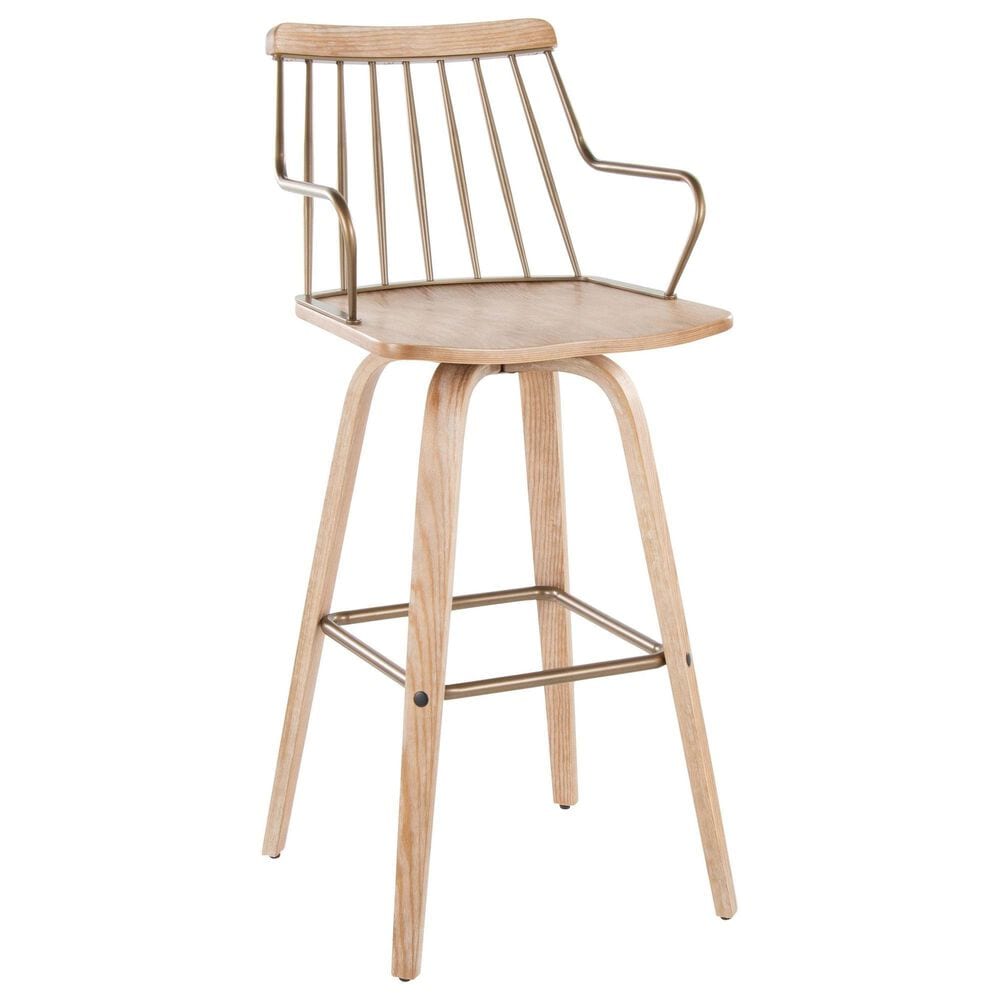 Lumisource Preston Swivel Barstool in Whitewashed and Antique Copper, , large