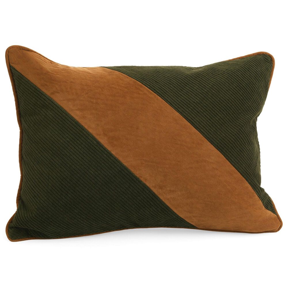 14" x 20" Lumbar Pillow with Ribbon Band in Green and Tan, , large