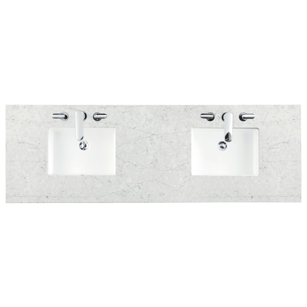 James Martin Vanities Brittany 72&quot; Double Bathroom Vanity in Smokey Celadon with 3 cm Eternal Jasmine Pearl Quartz Top and Rectangular Sinks, , large