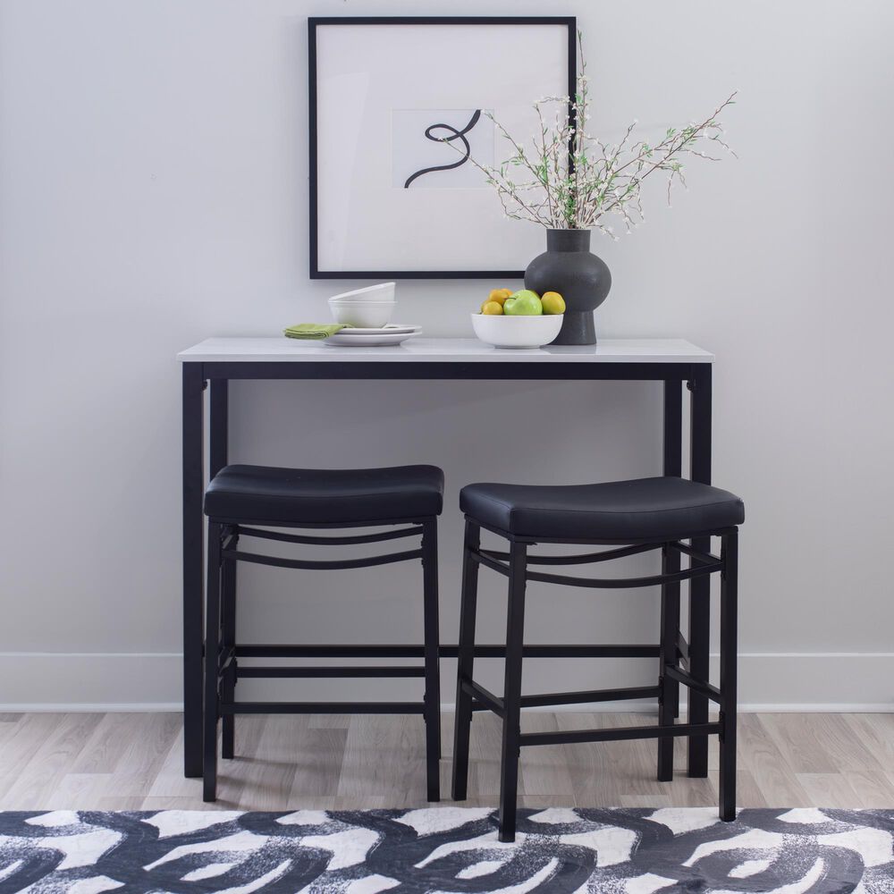 Linon Home Decor Betty 3-Piece Faux Marble Pub Set in Black and White, , large