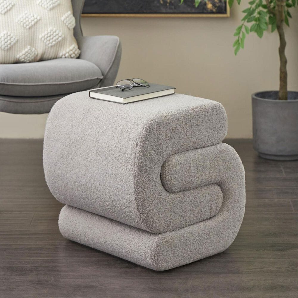 Maple and Jade 20" Boucle Accent Ottoman in Gray, , large