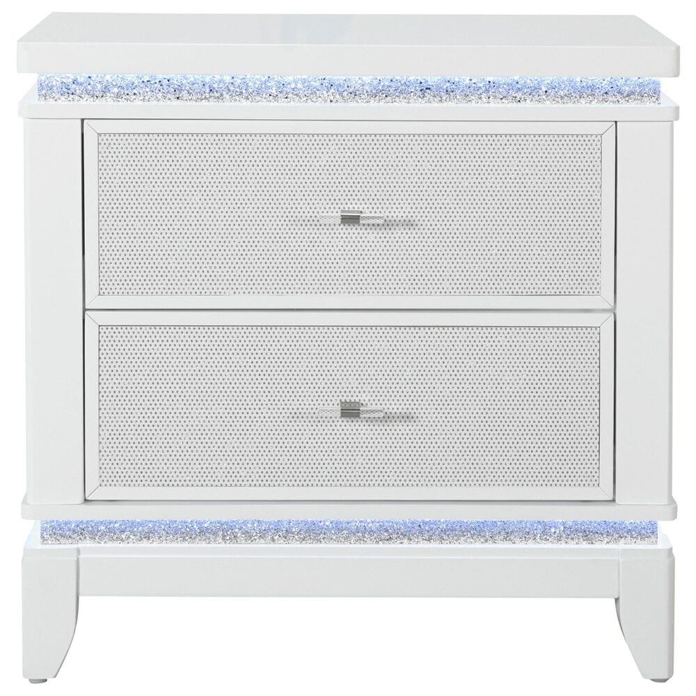 Global Furniture USA Alina 2-Drawer Nightstand with LED and USB in White, , large