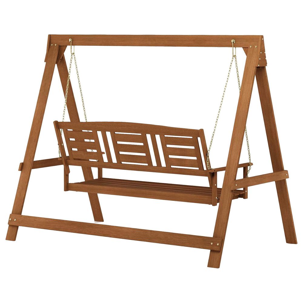 HOMLUX 3-Person Large Outdoor Porch Swing with Hanging Frame for Garden, Backyard in Teak Oil, , large