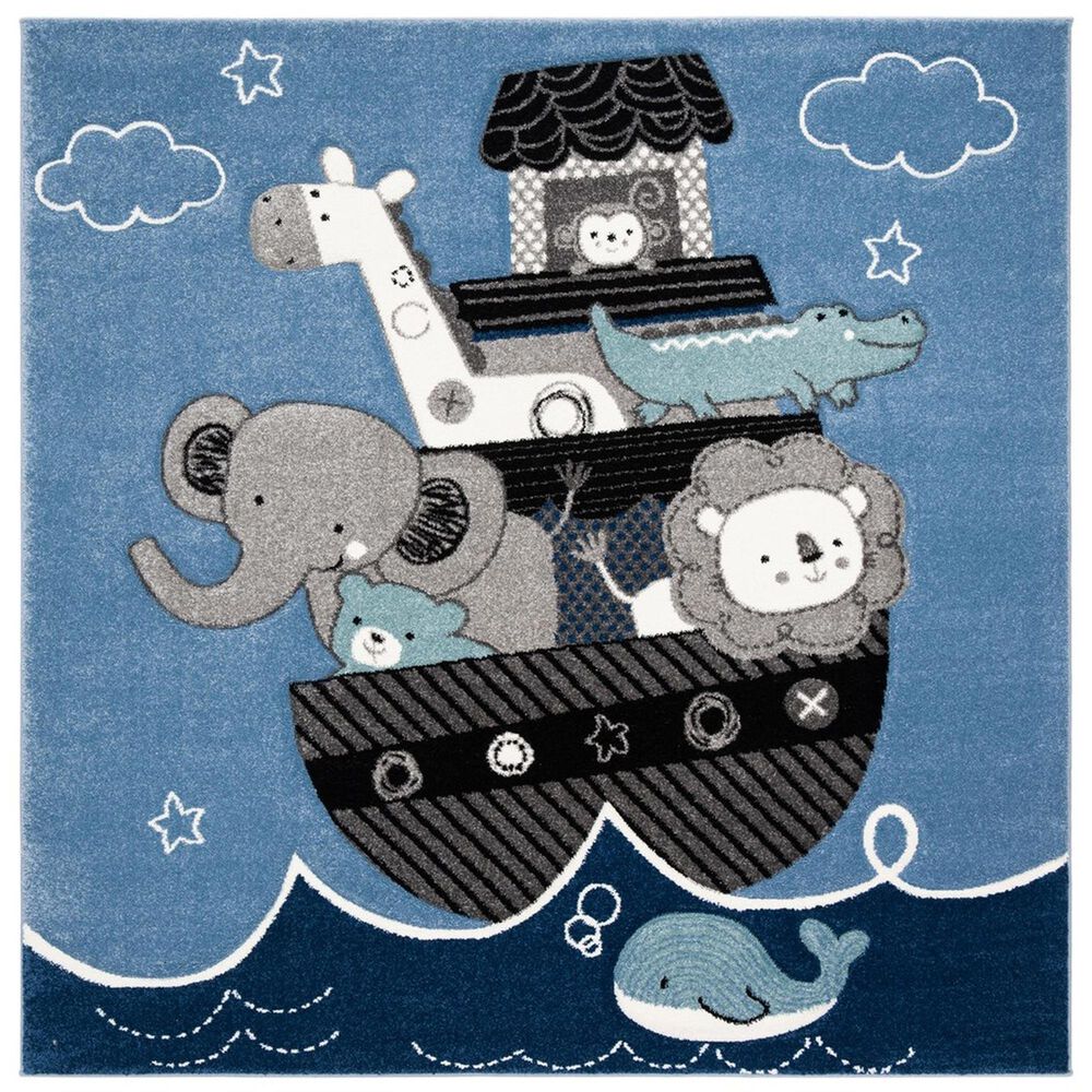 Safavieh Carousel Animals 3" Square Blue and Grey Kids  Area Rug, , large