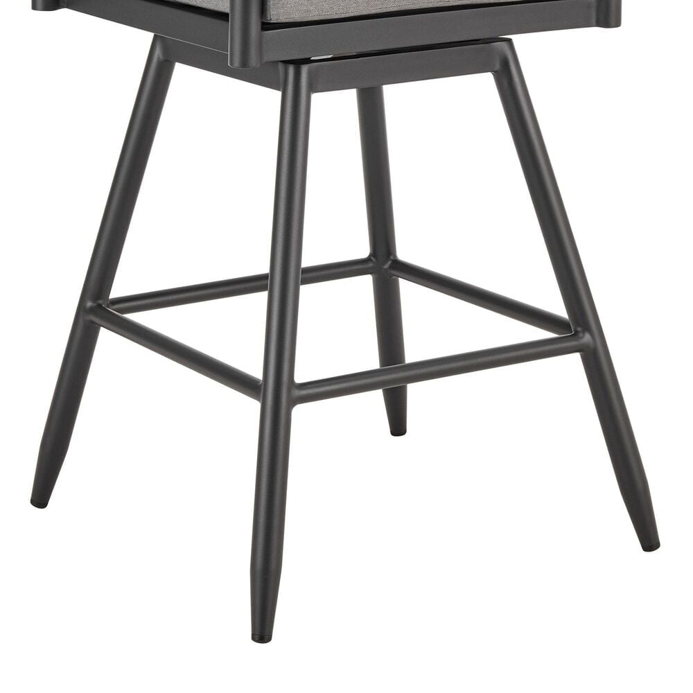 Armen Living Crown Patio Swivel Bar Stool with Dark Gray Cushion in Black, , large
