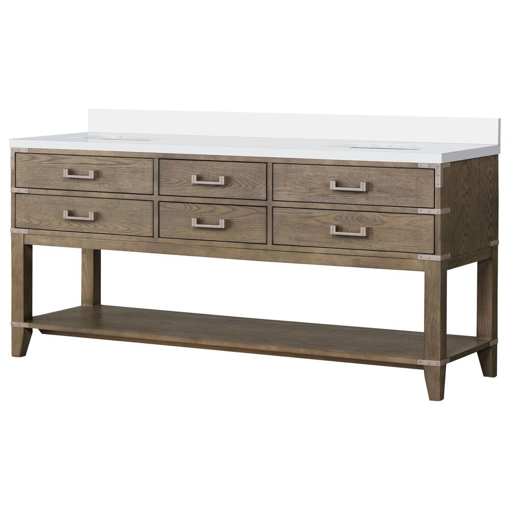 Lexora Home Norwalk 72" Double Bathroom Vanity in Grey Oak with White Carrara Marble Top and Rectangle Sink, , large