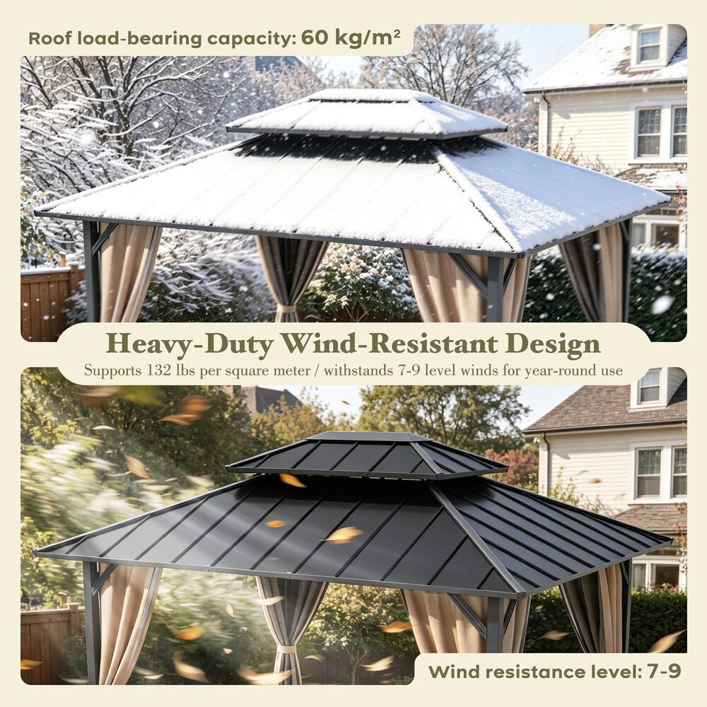 HOMLUX 10' x 12' Patio Hardtop Gazebo with Steel Posts in Khaki, , large