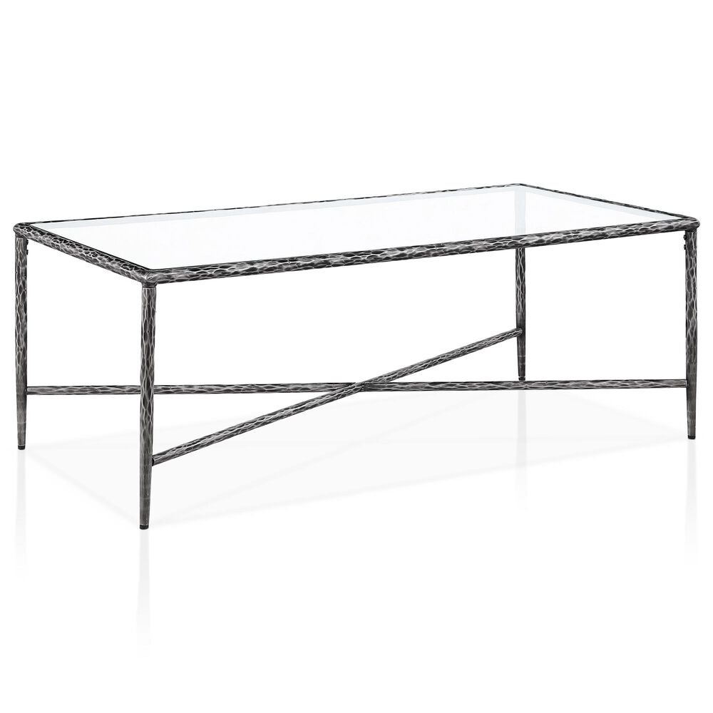 Furniture of America Lalia Coffee Table with Tempered Glass Top and Bullnose Edge in Gun Metal, , large