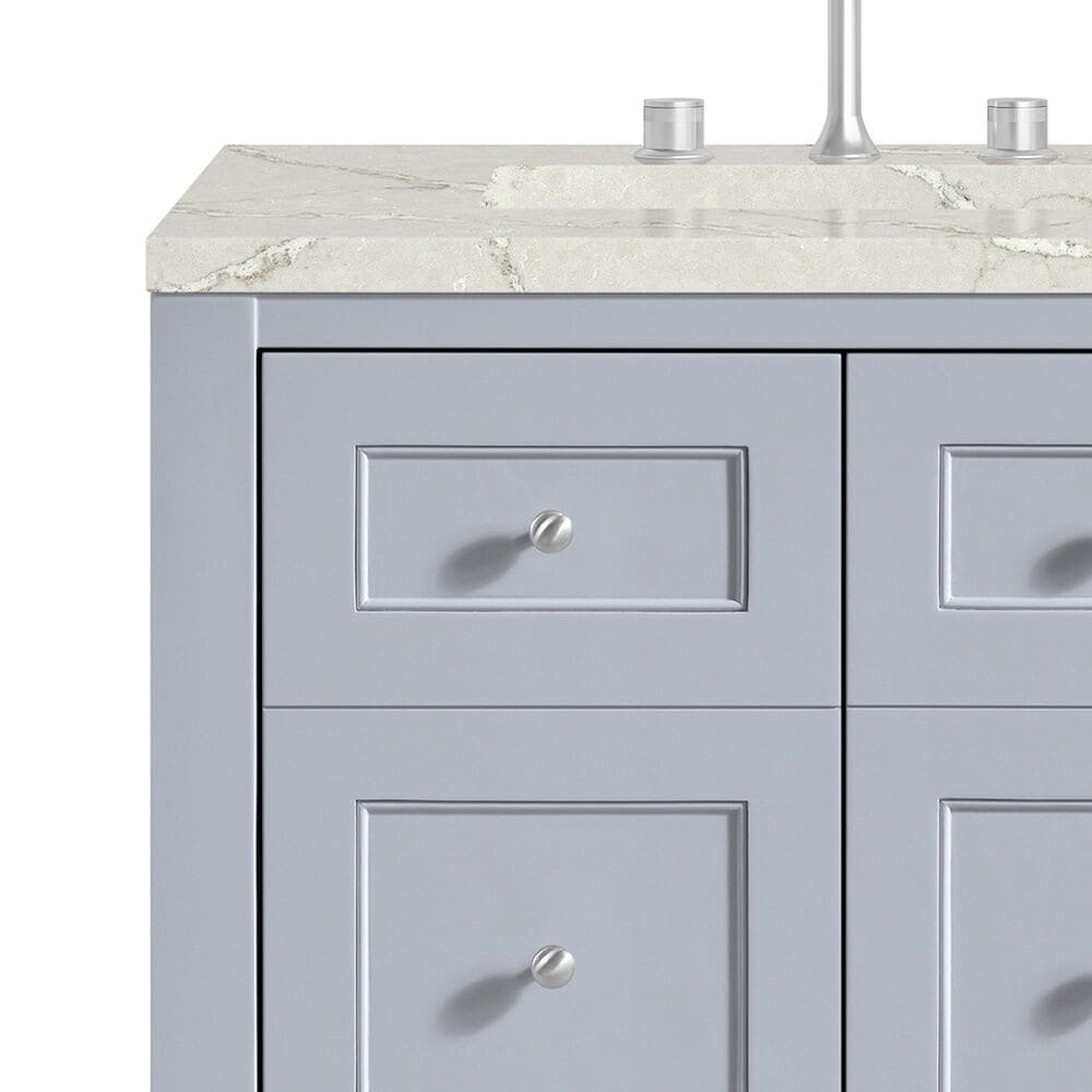 James Martin Vanities Breckenridge 30&quot; Single Bathroom Vanity in Serenity Blue with 3 cm Victorian Silver Quartz Top and Rectangular Sink, , large