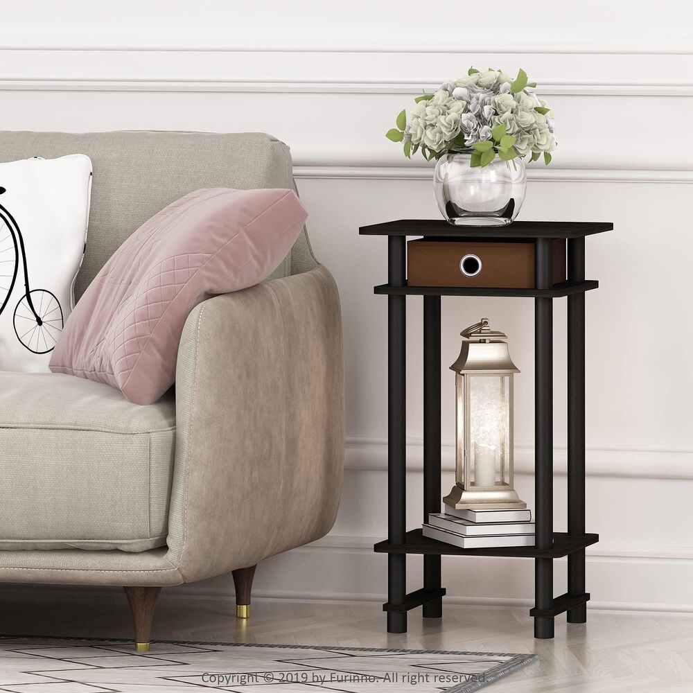 HOMLUX Tall End Table with Bin in Espresso and Black (Set of 2), , large