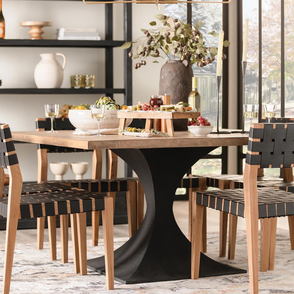 Nest Home Collections Wood and Black Faux Leather and Natural Finish Dining Side Chair, , large