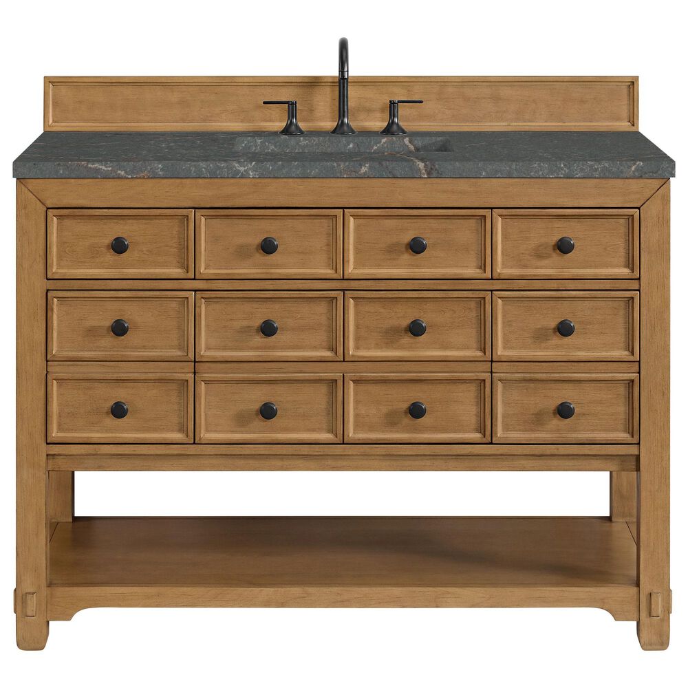 James Martin Malibu 48&quot; Single Bathroom Vanity in Amber Birch with 3 cm Parisien Bleu Quartz Top and Rectangular Sink, , large