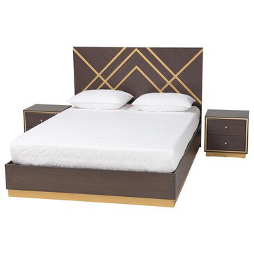 Baxton Studio Arcelia 3-Piece Queen Bedroom Set in Dark Brown and Gold, , large