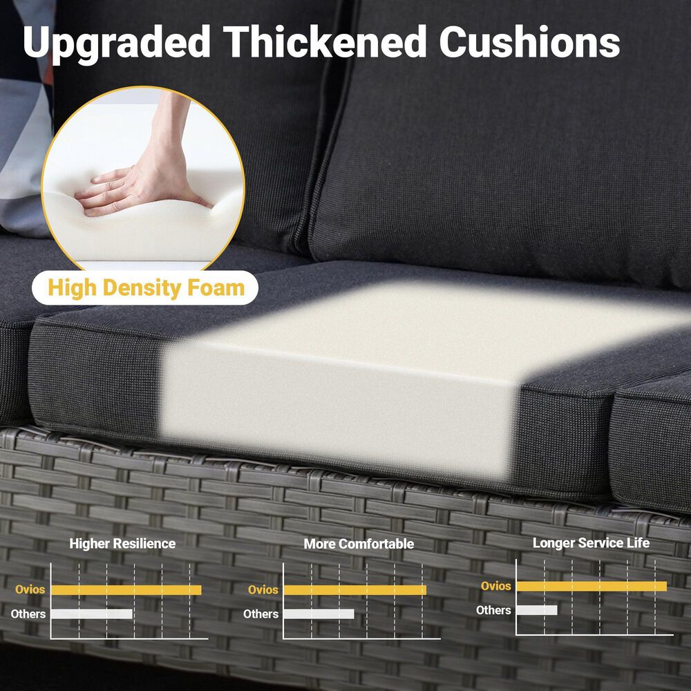 HOMLUX HOMLUX 5-Piece Outdoor Wicker Patio Furniture Set, High Back Rattan Sofa with Chairs, Ottomans &amp; Cushions in Black, , large