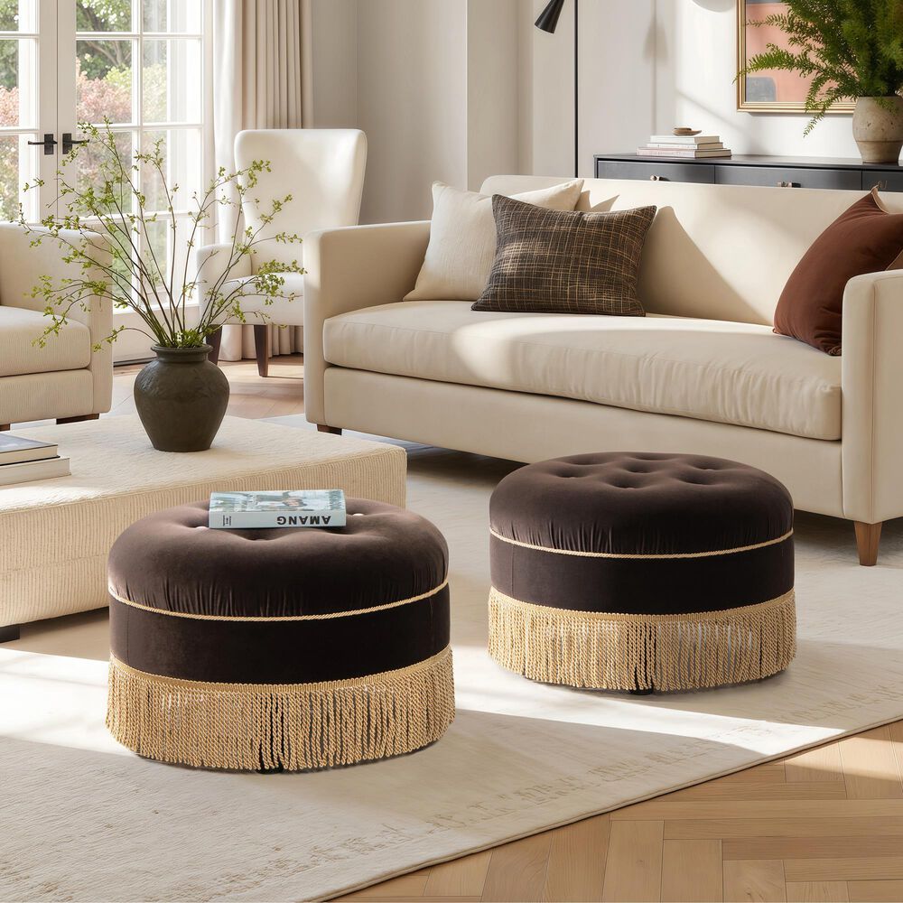 Jennifer Taylor Home Yolanda Standard Ottoman in Deep Brown and Gold, , large