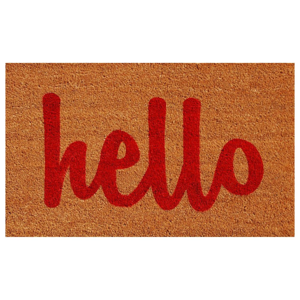 Callaway Hello 1"5" x 2"5" Natural and Red Door Mat, , large
