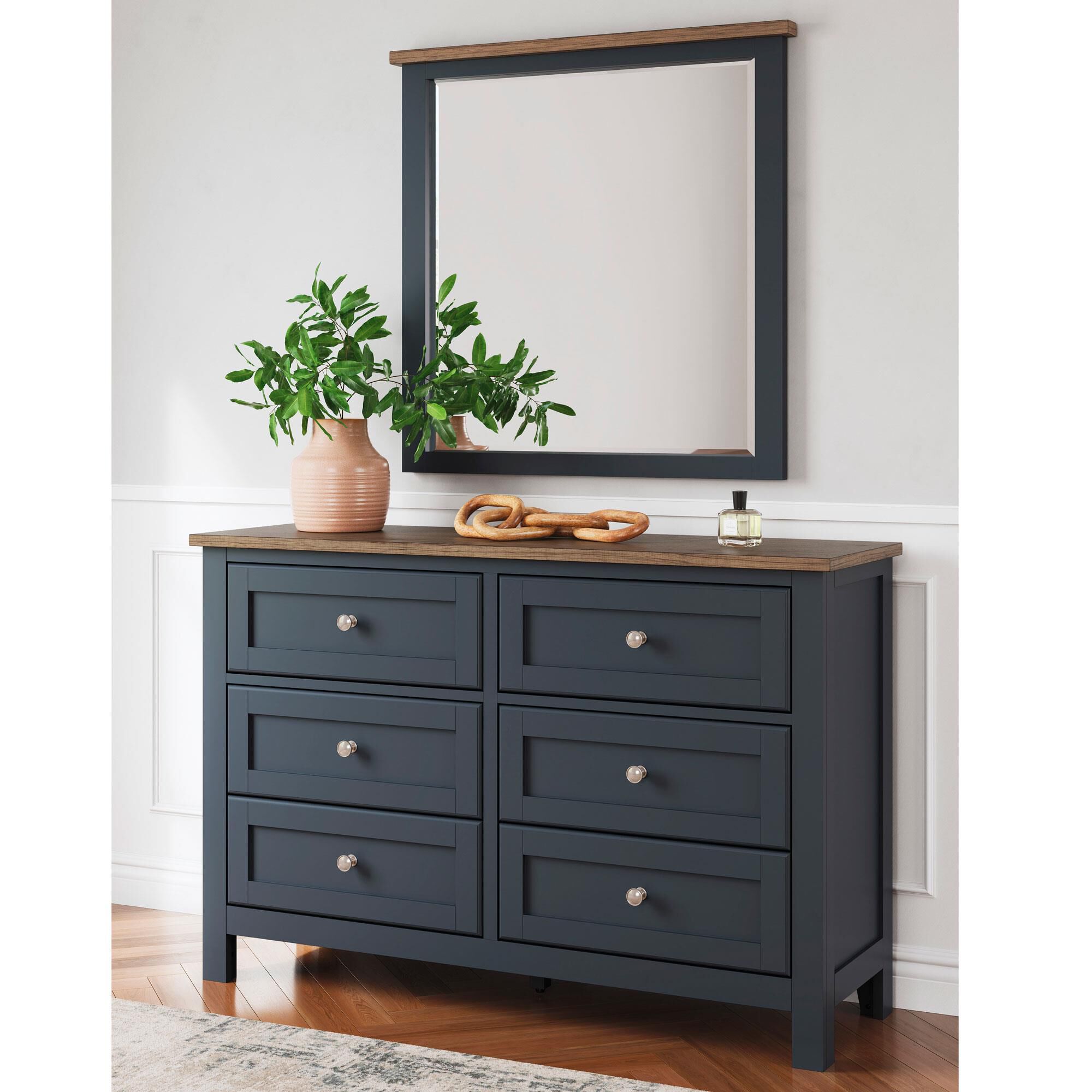 Ashley Landocken Dresser Mirror in Dark Slate Blue and Light Brown