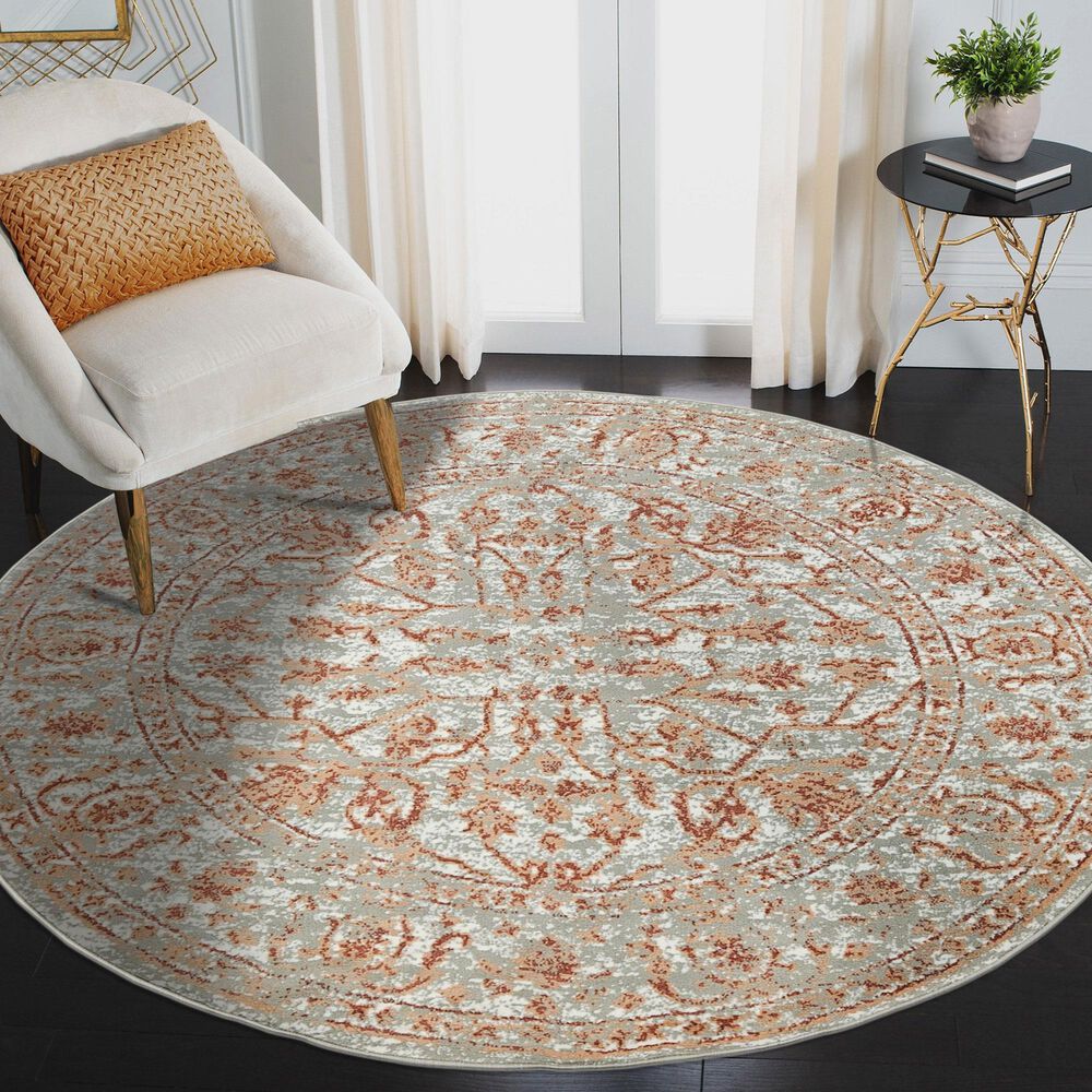 Amer Rugs Alpine 7&#39;10&quot; Round Orange and Gray Area Rug, , large