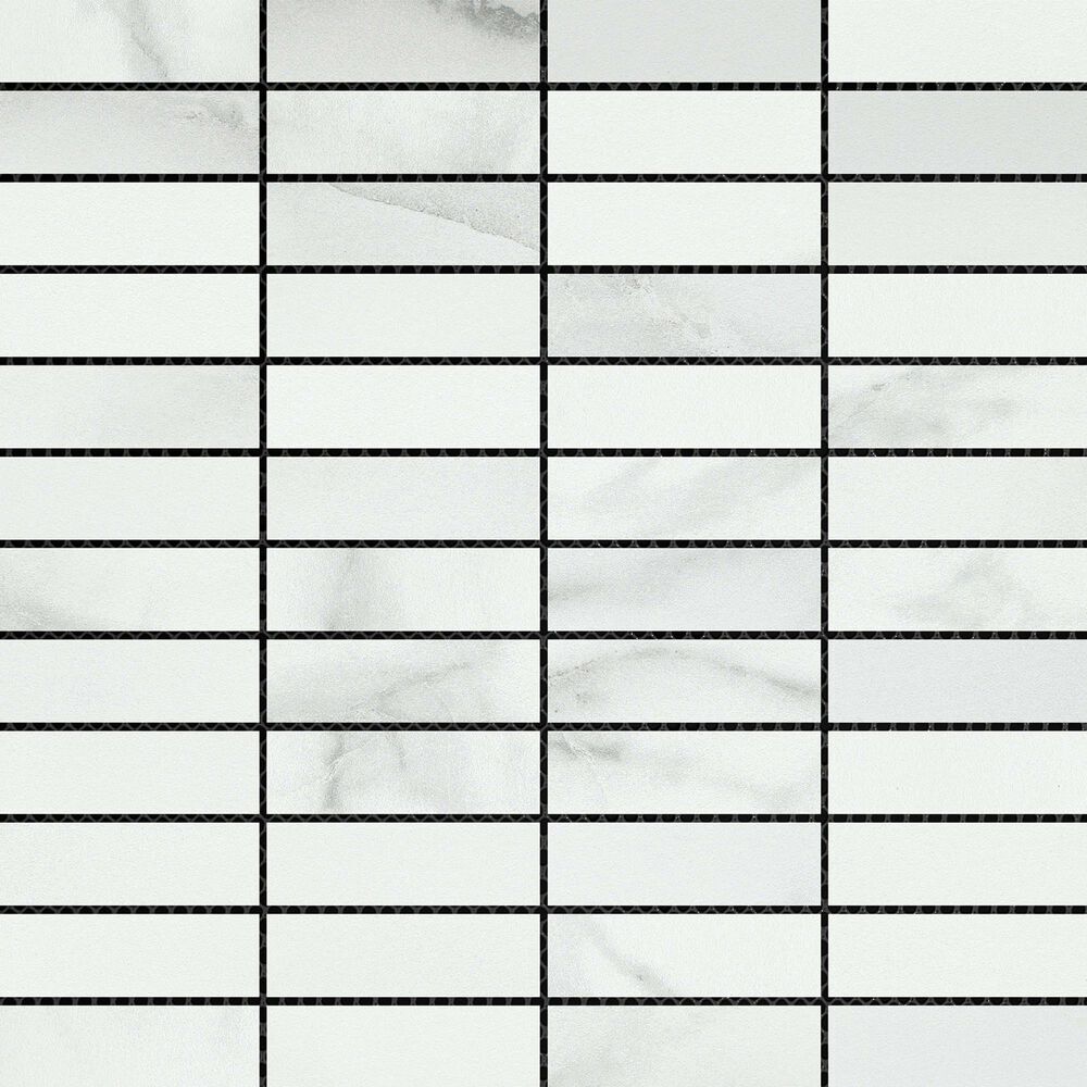 Emser Visconde Silver 1" x 3" Stacked on 12" x 12" Porcelain Mosaic Sheet, , large